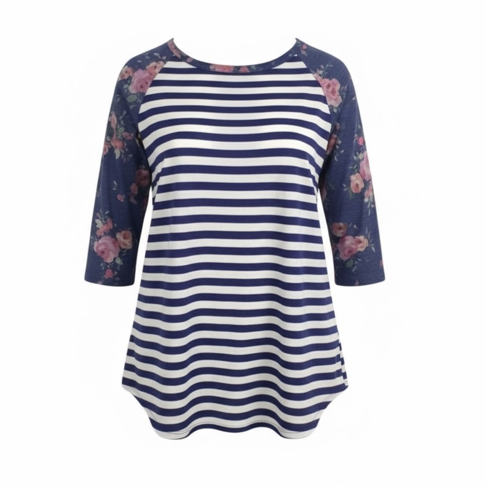 XL Floral and Striped Raglan Top